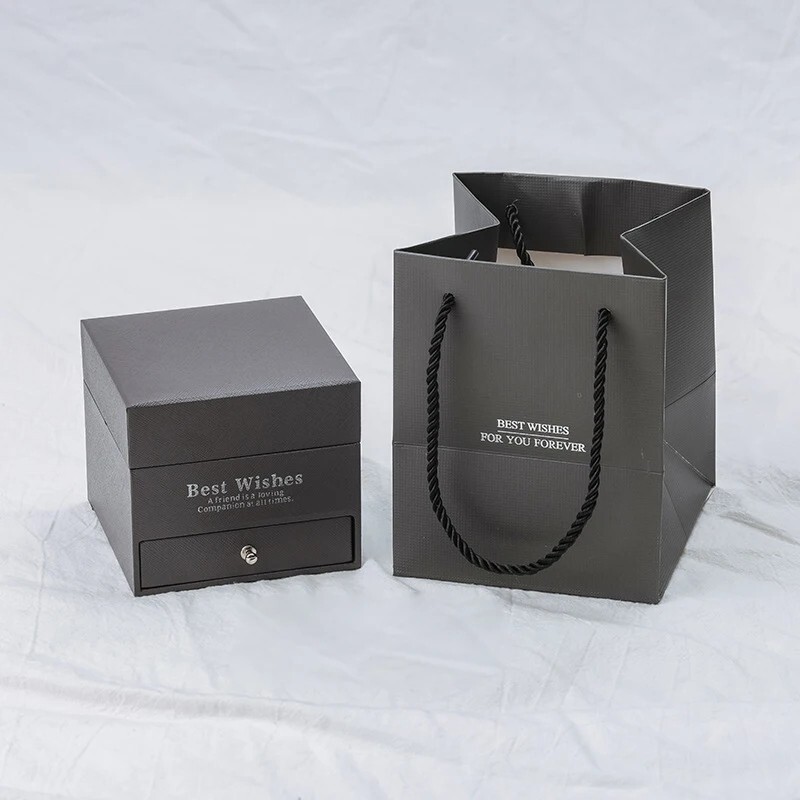 Preserved Eternal Real Rose Flower Gift Box With 14K Gold Plated Necklace silver