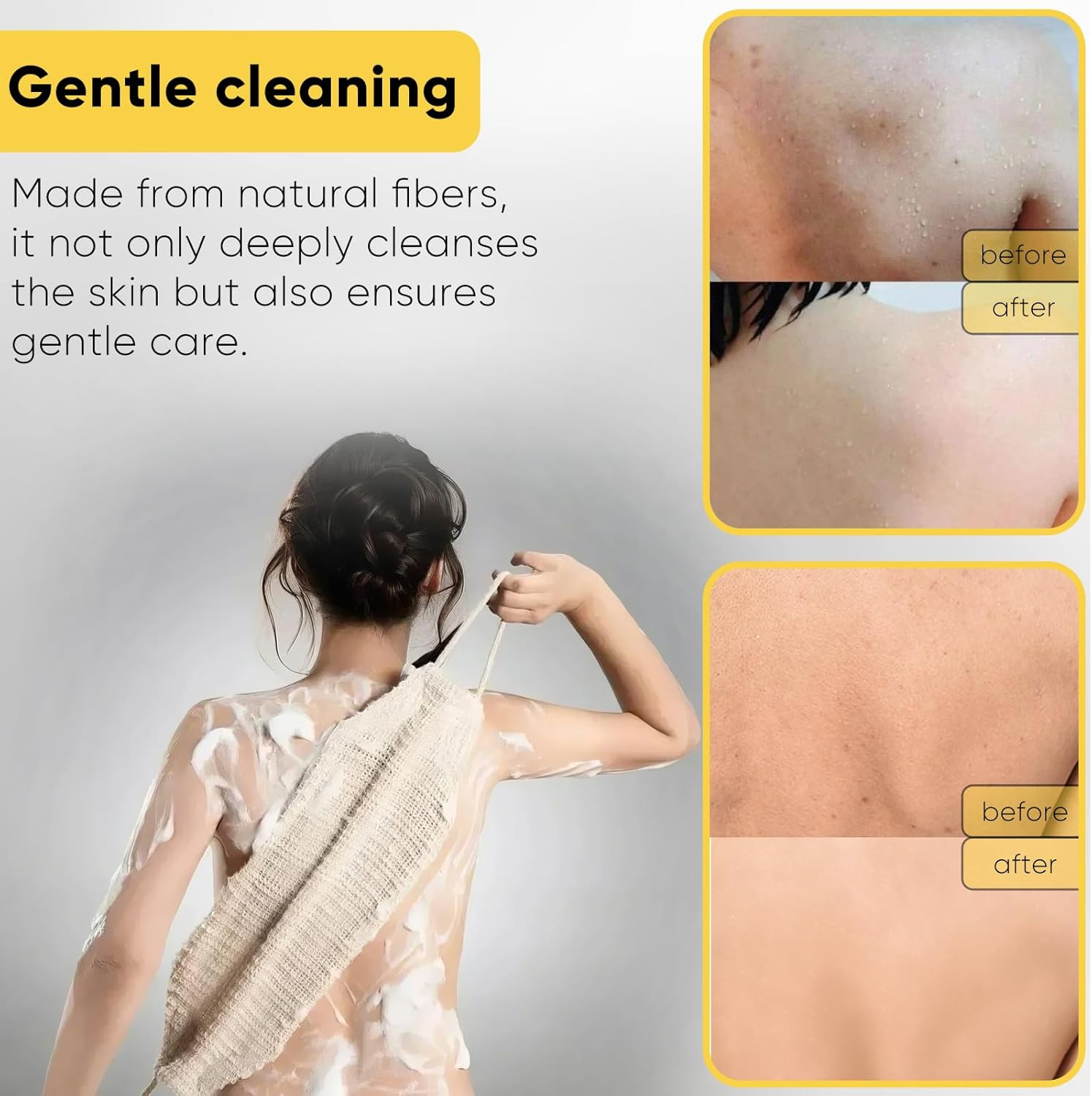 Natural Sisal & Ramie Exfoliating Back Scrubber for Shower with Handle – Deep…