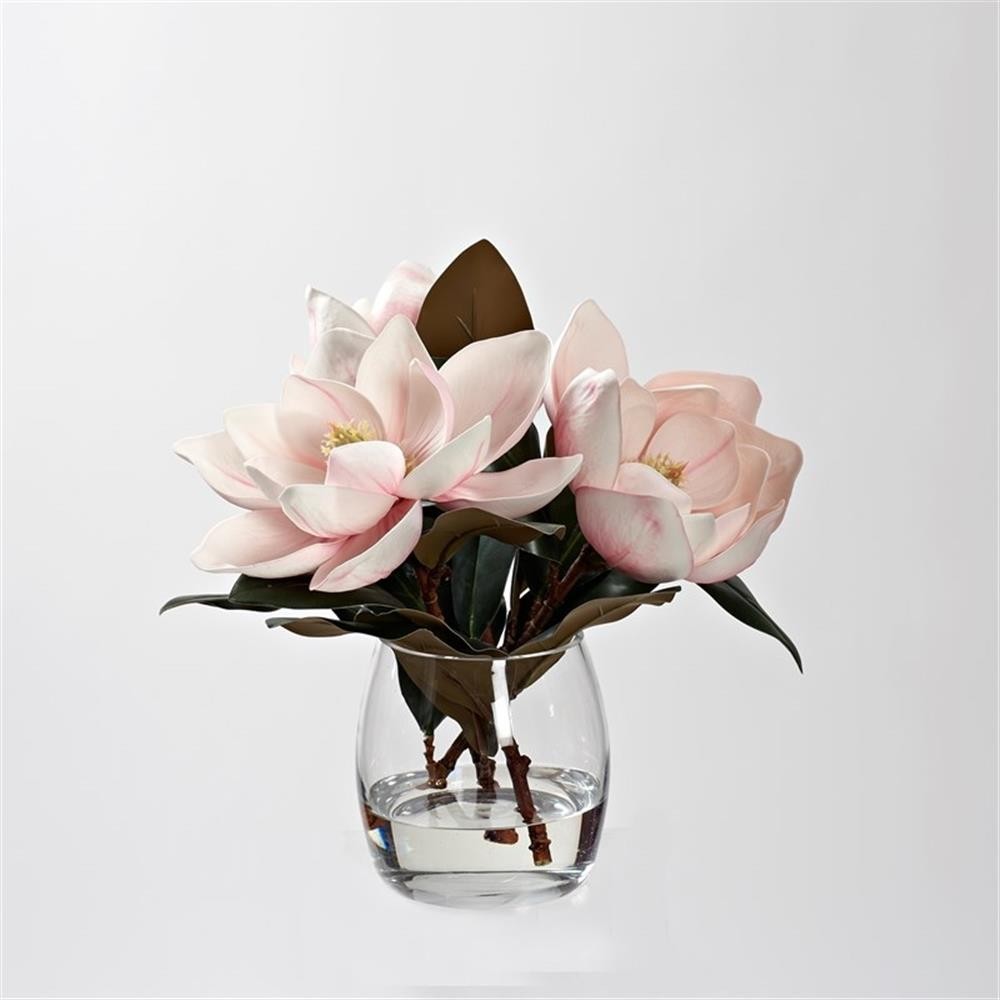 Pemberly Row Contemporary Pink Eva Magnolia Stems in Tumbler Vase