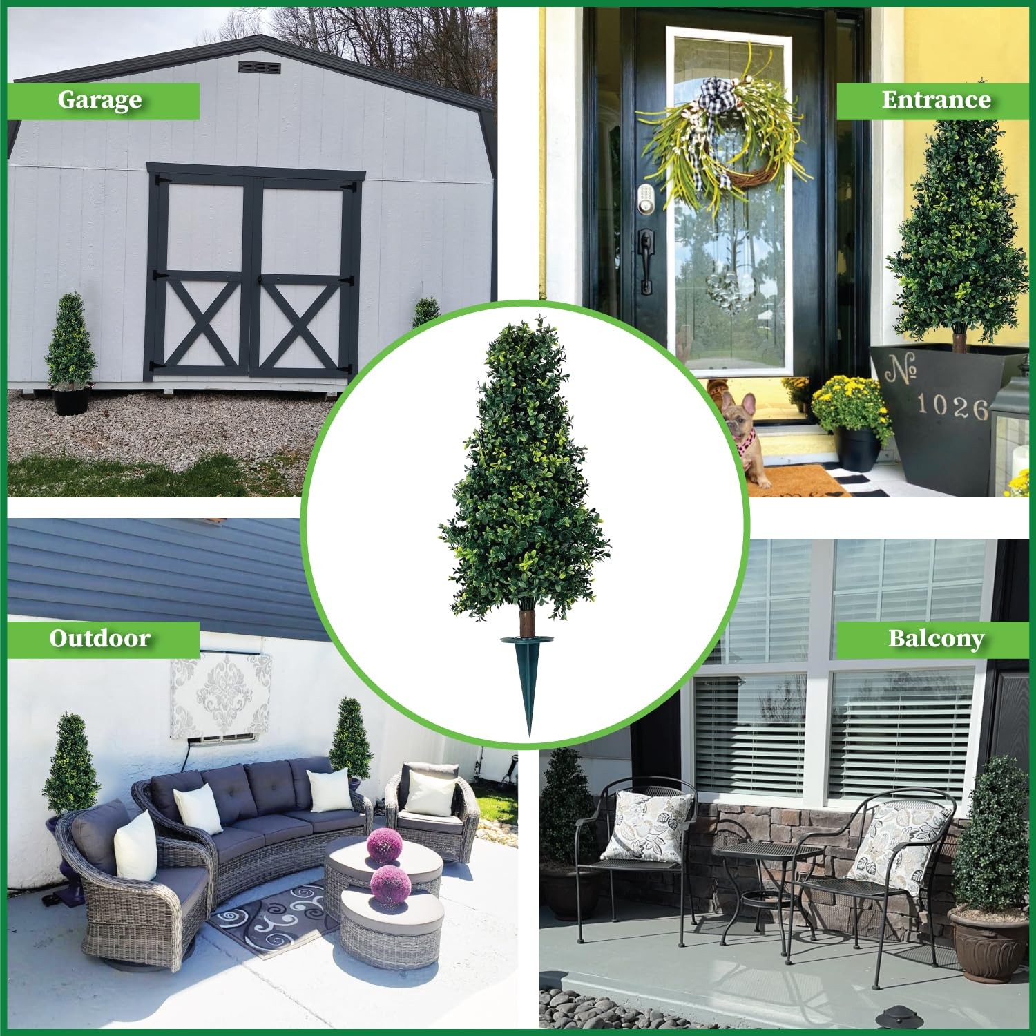 Artificial UV 30” Boxwood Cone Topiary w/Spike, Indoor Outdoor Tree Bush Pla…