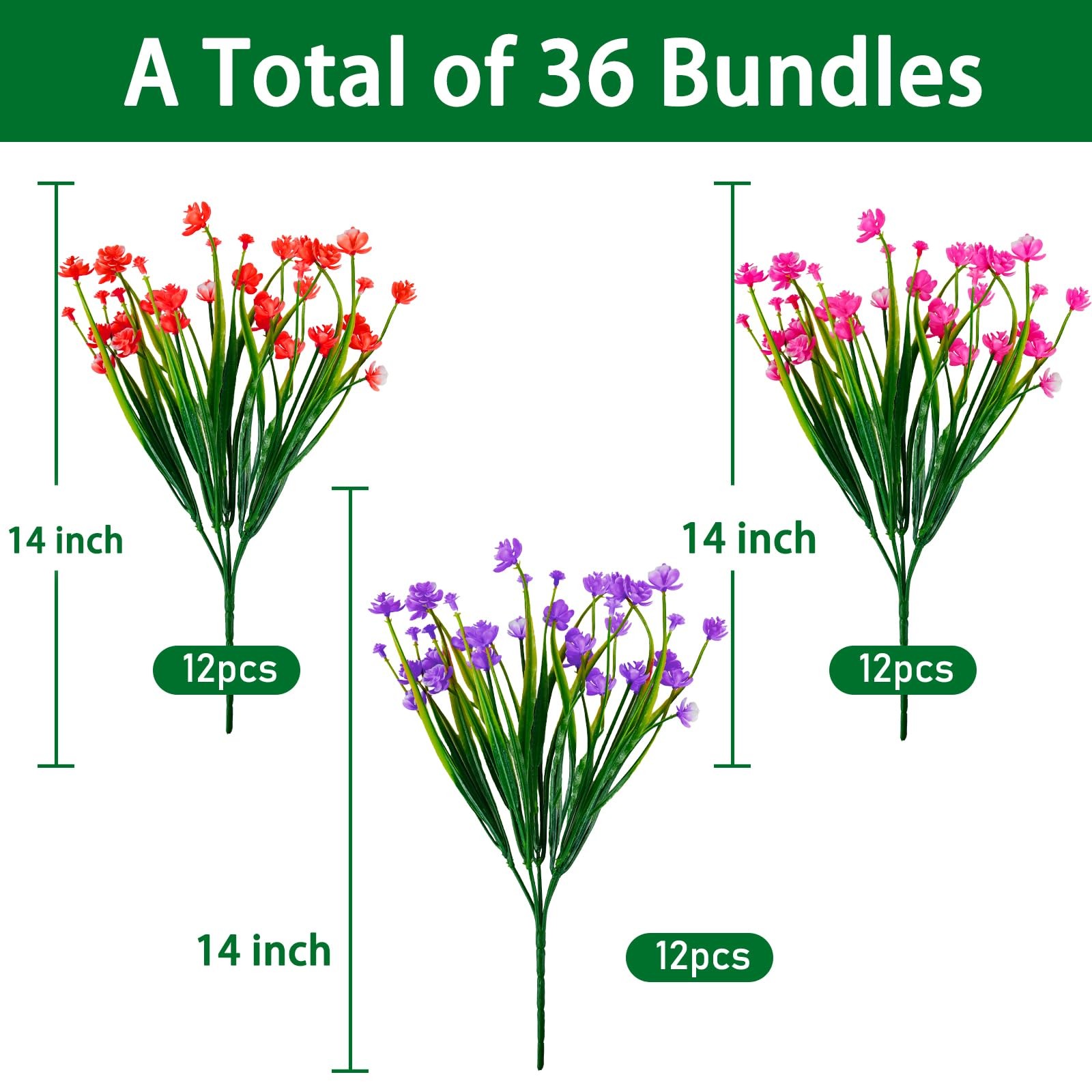 36 Pcs Artificial Flowers for Outdoors, UV Resistant Faux Plastic Plants, Fak…