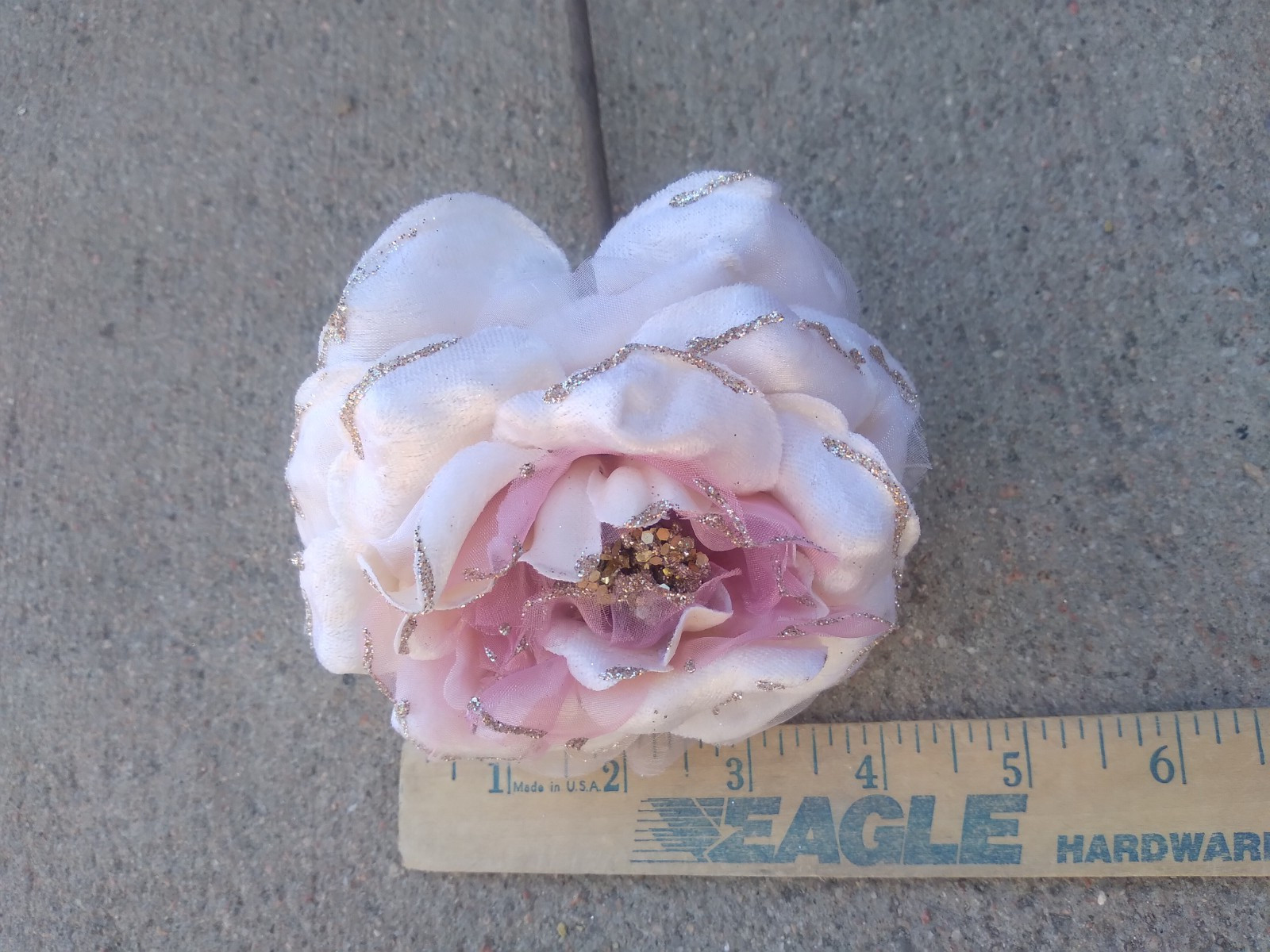 Kurt S Adler Decorative Artificial Flowers Pink Rose x 2 Glitter Rim