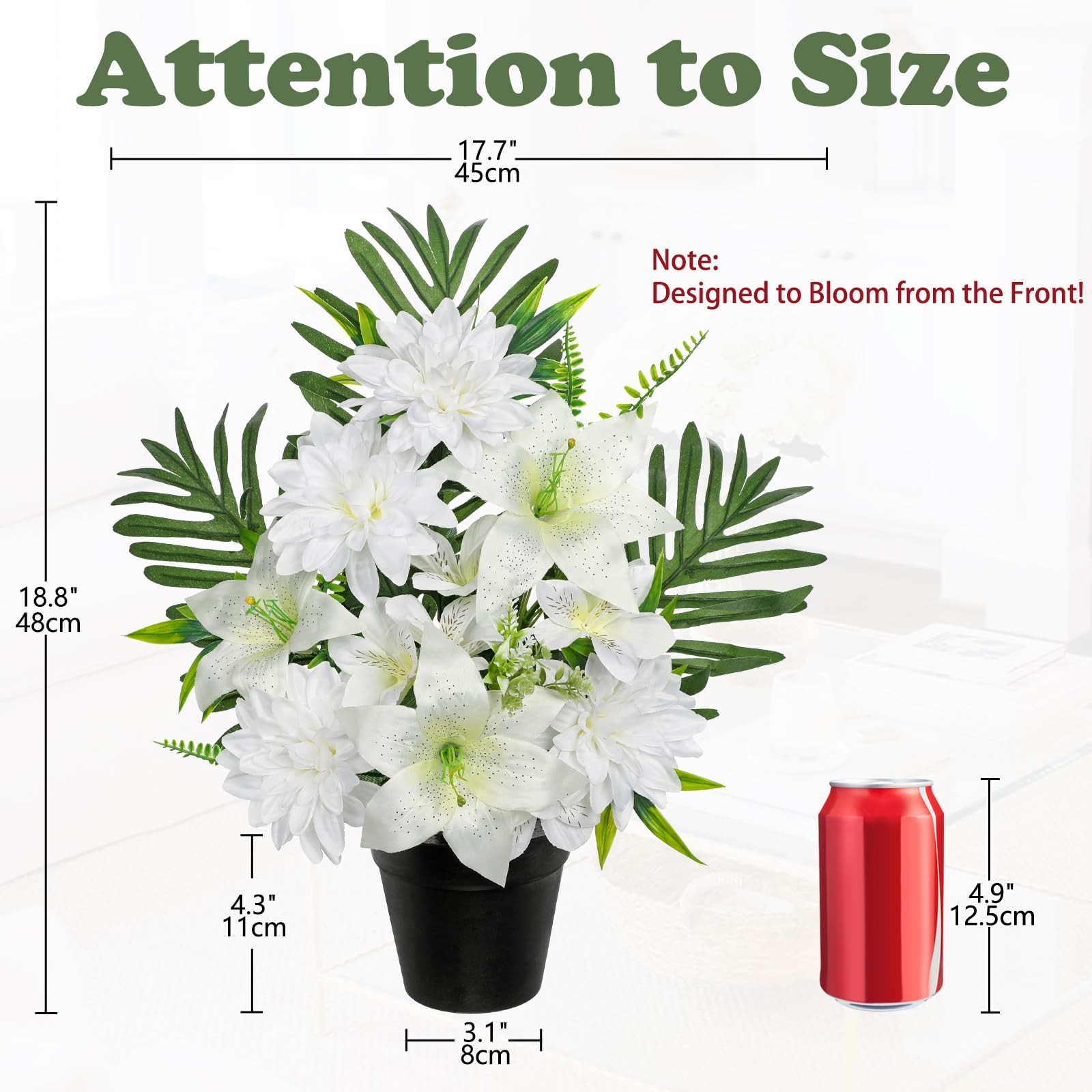 Oairse Artificial Cemetery Flowers in Pot Funeral Flowers Arrangements 18.8in…