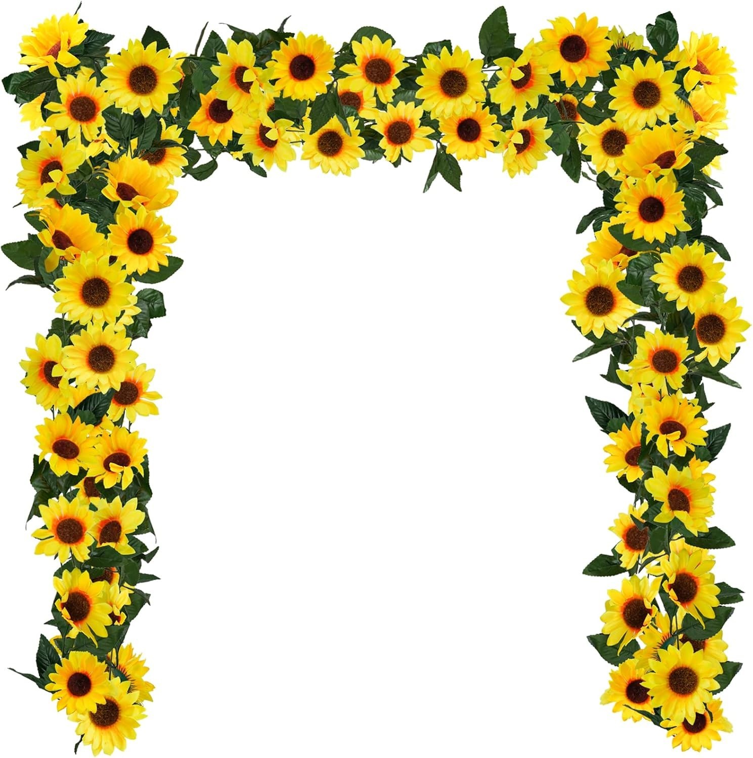 Artificial Sunflower Garland 3 Pack 7.5ft Silk Flowers with Green Leaves