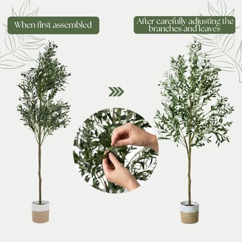 6ft Dense Leaves Artificial Olive Tree with Woven Basket – Realistic 5ft 11in