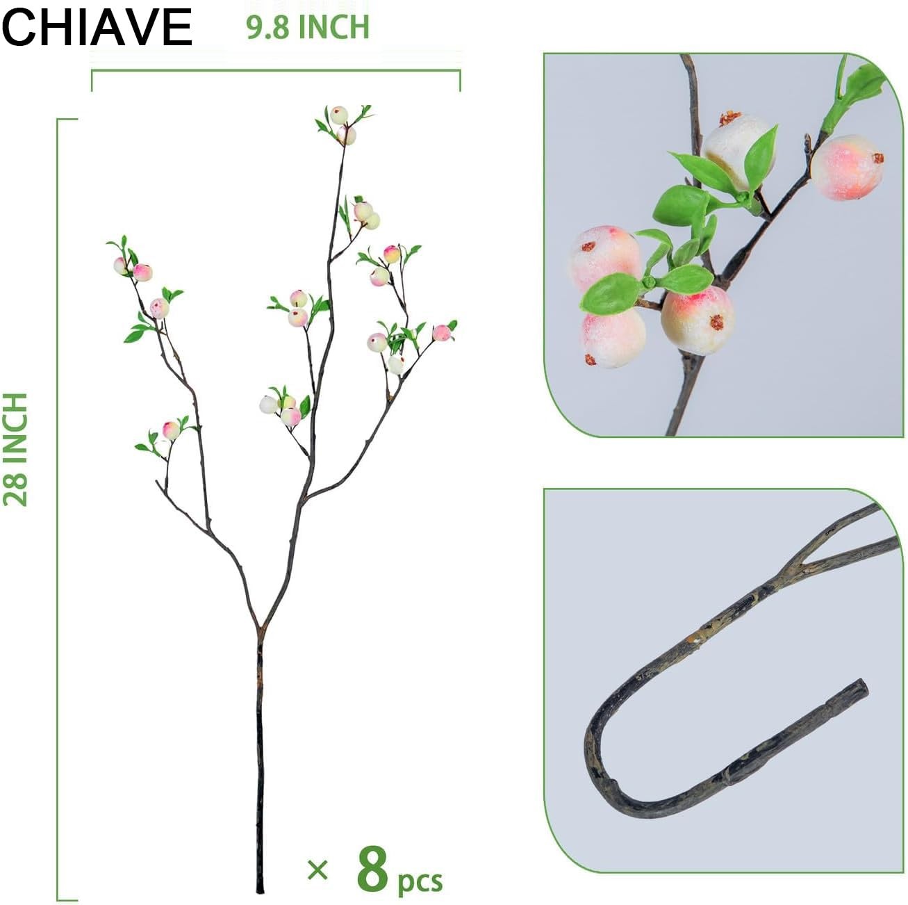 8 pcs Artificial Plants Simulation Flowers Faux Berries Lifelike vases Pink