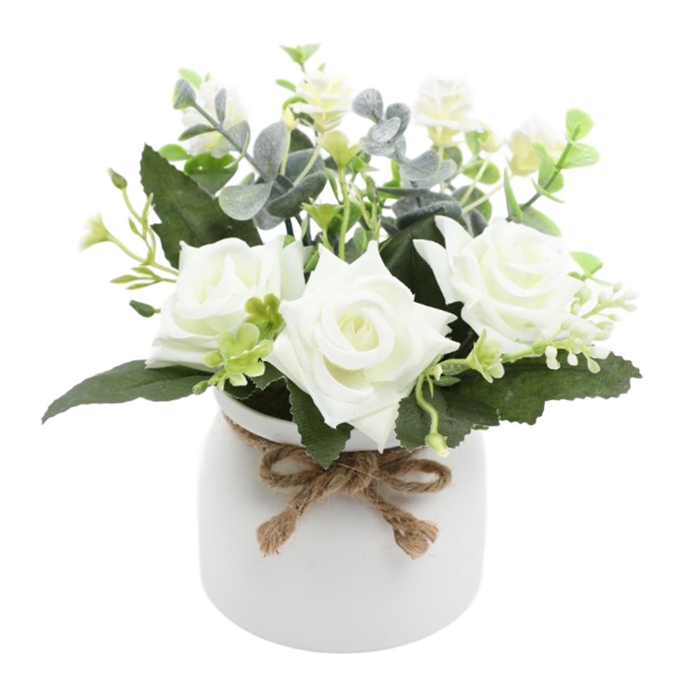 Silk Rose Eucalyptus Camellia Artificial Flowers Potted Plant Nordic Home Office