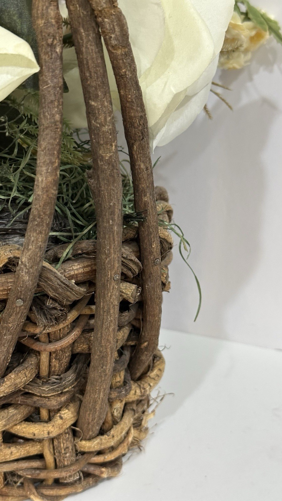 VTG Flower arrangement Rustic Twig Vine Handmade Basket Whimsical Centerpiece
