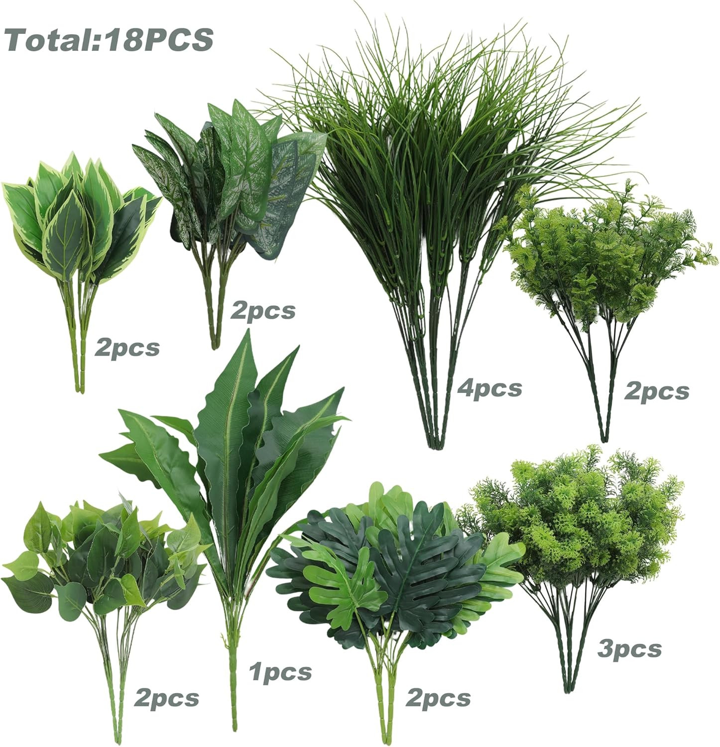 18PCS UV Resistant Faux Outdoor Plants for Patio, Garden & Home Decor