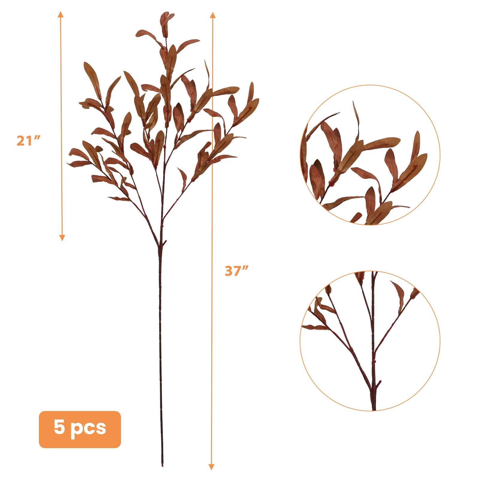 5Pcs Fall Artificial Olive Leaves, 37″ Long Stems Silk Greenery Autumn Eucaly…