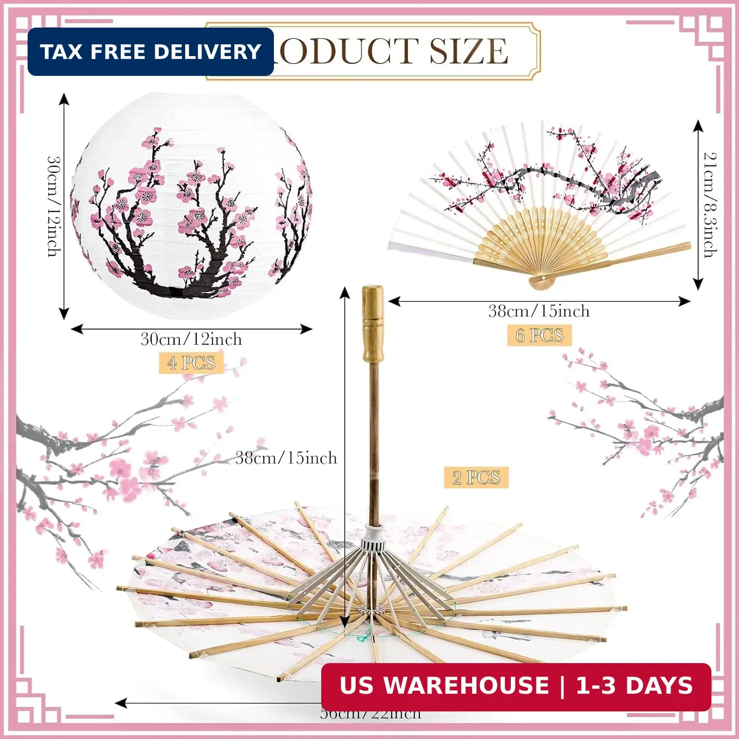 Tallew 12 Pcs Cherry Japanese Blossom Decor Set Chinese New Year Decorations 4 B