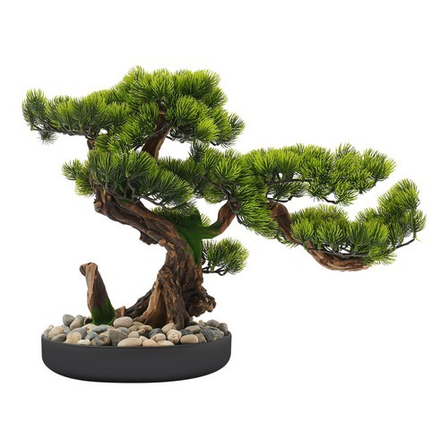 Desktop Artificial Bonsai Pine Tree Decoration Realistic Fake Plant w/ Pebbles