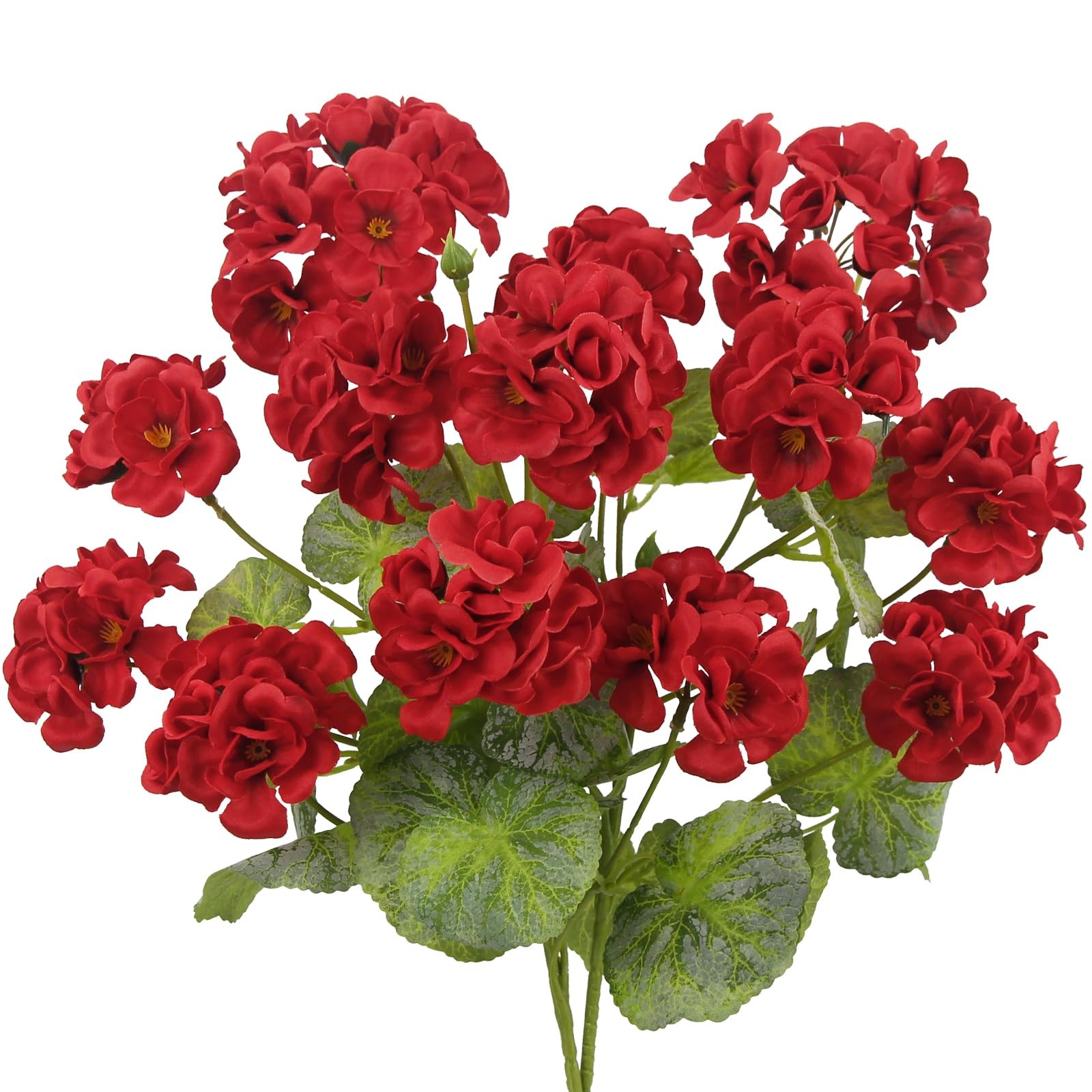 2 Pcs Artificial Geraniums for Outdoors 23” Faux Flowers Red Silk Geraniums UV