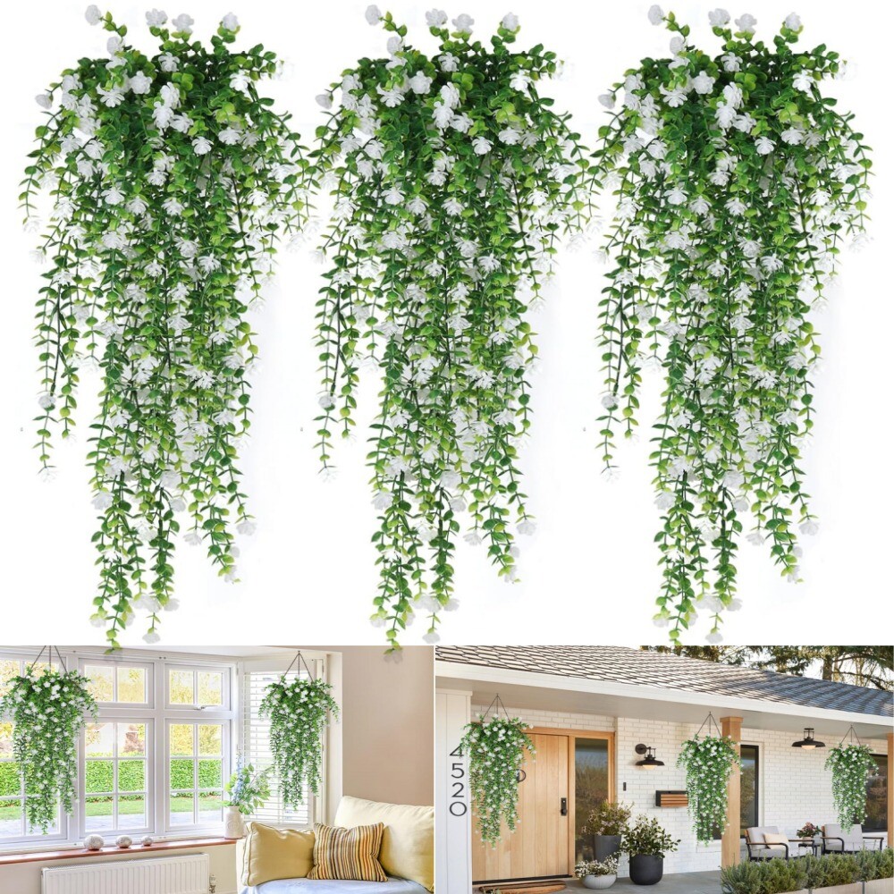 3pc Artificial Hanging Plant Fake Eucalyptus Leaf Vine Home Garden Wedding Decor