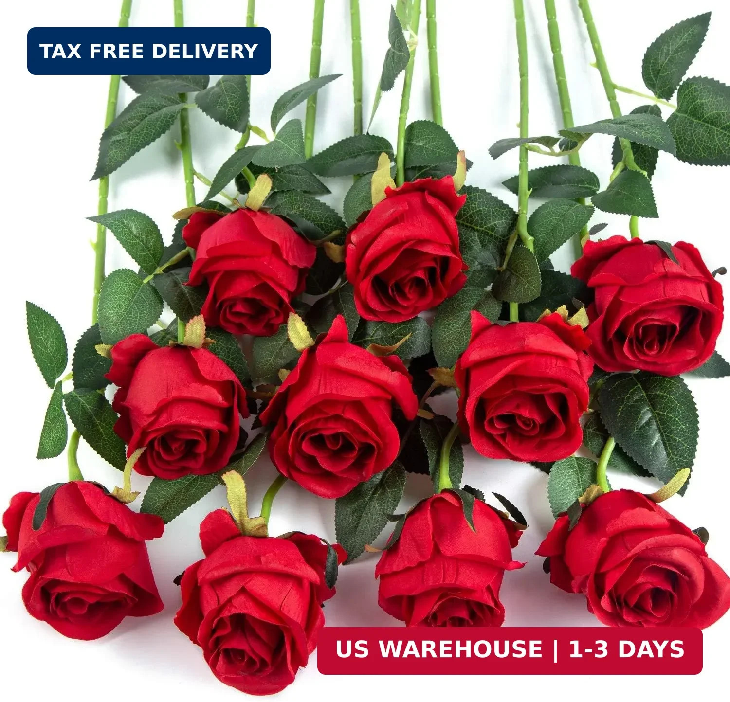 Flojery 10pcs Artificial Rose Flowers Long Stem Fake Silk Roses for DIY Wedding