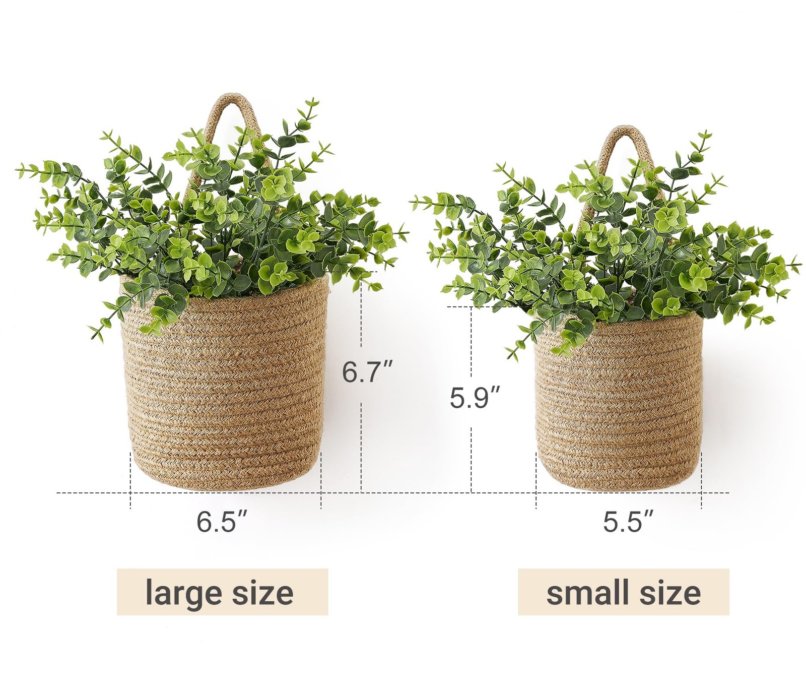 2 Pack Wall Hanging Rope Basket With Artificial Eucalyptus Farmhouse Decor Jute