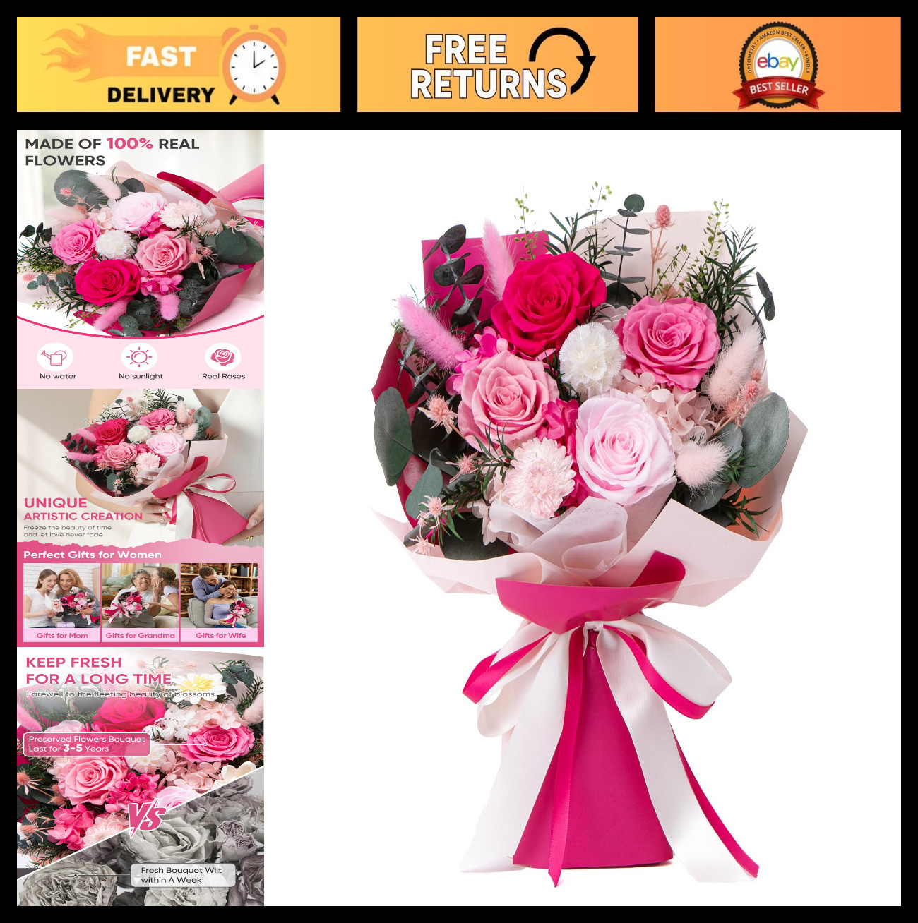 Forever Fresh Preserved Flower Bouquet – Red Roses for Birthday, Anniversary Gif