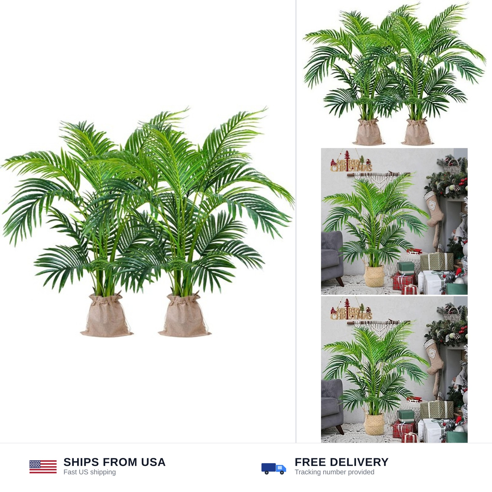 Worth Garden 4ft Artificial Areca Palm Plant 2 Packs in Pot, Fake Cane Palm S…