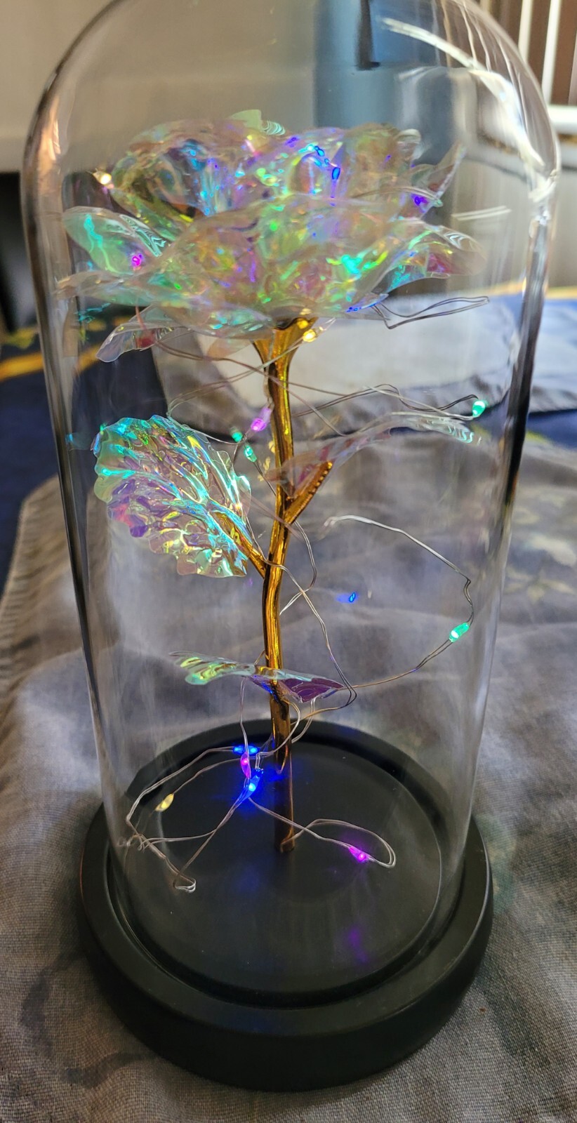 Clear Eternal Rose With LED Lights In 9″ Glass Dome Mothers Valentines Day Gift