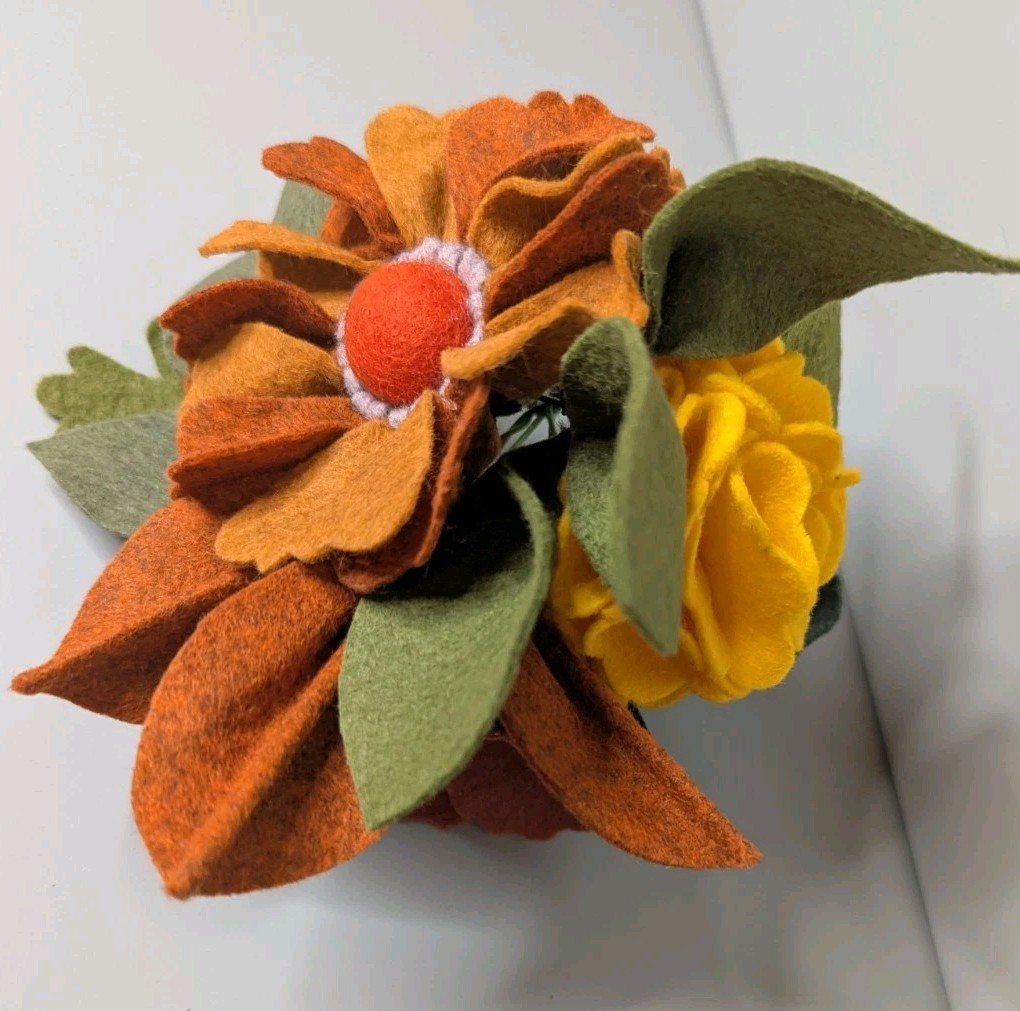Beautiful Hand Cut Wool Blend Felt Flower Bouquet Gift Wrapped/Great Gift Idea!