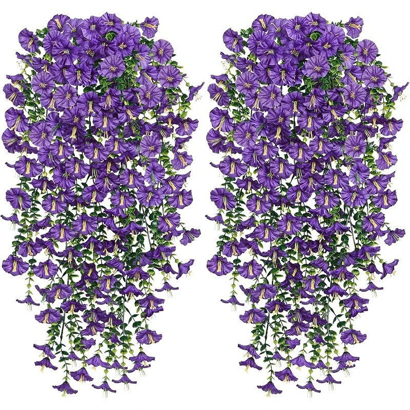 2PCS Artificial Morning Glory Vines UV Resistant Hanging Flowers Outdoor Decor