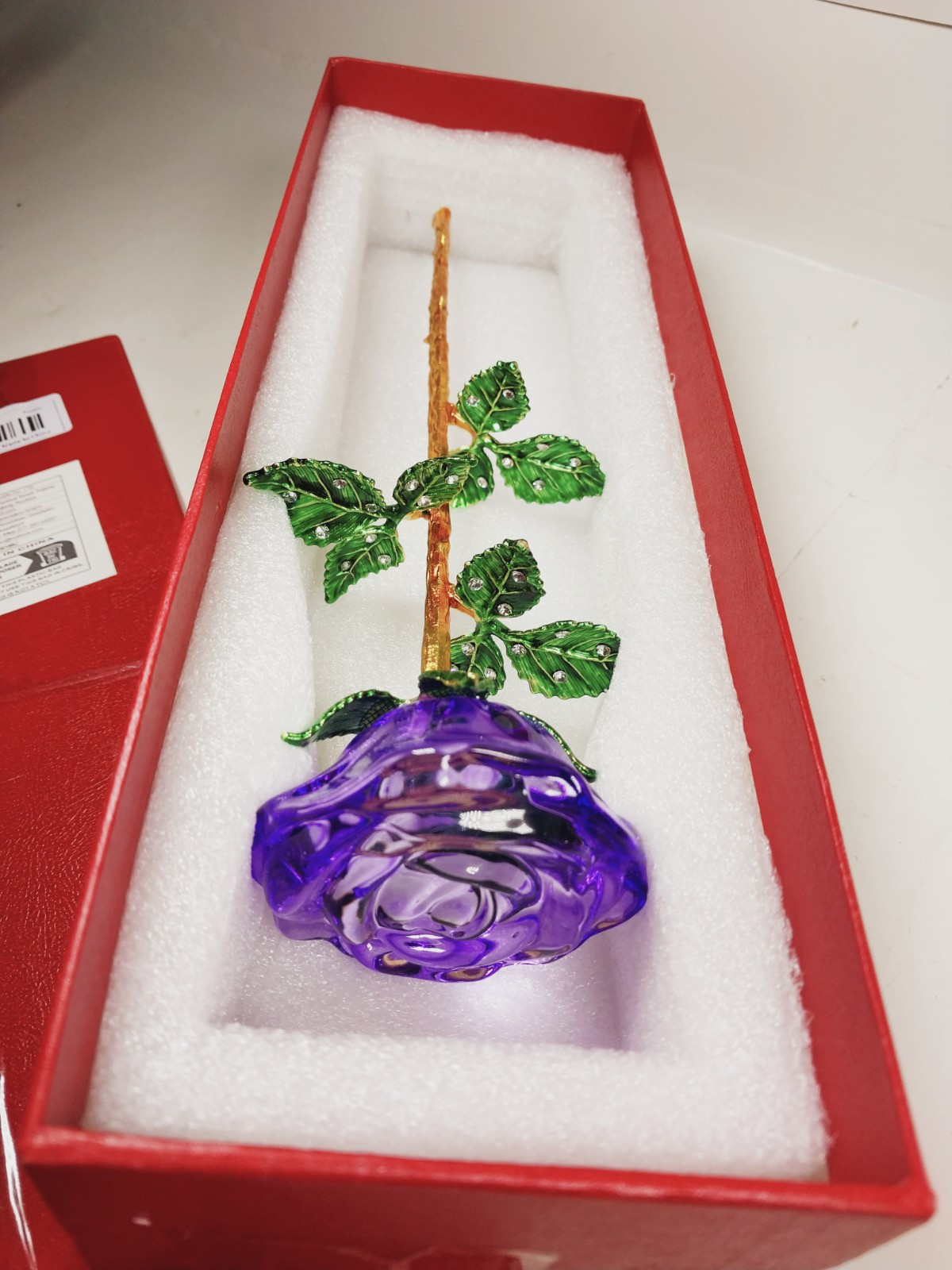 Long Stemmed Purple Rose Figurine Glass Crystal Mothers Easter Event Bling 9.5″