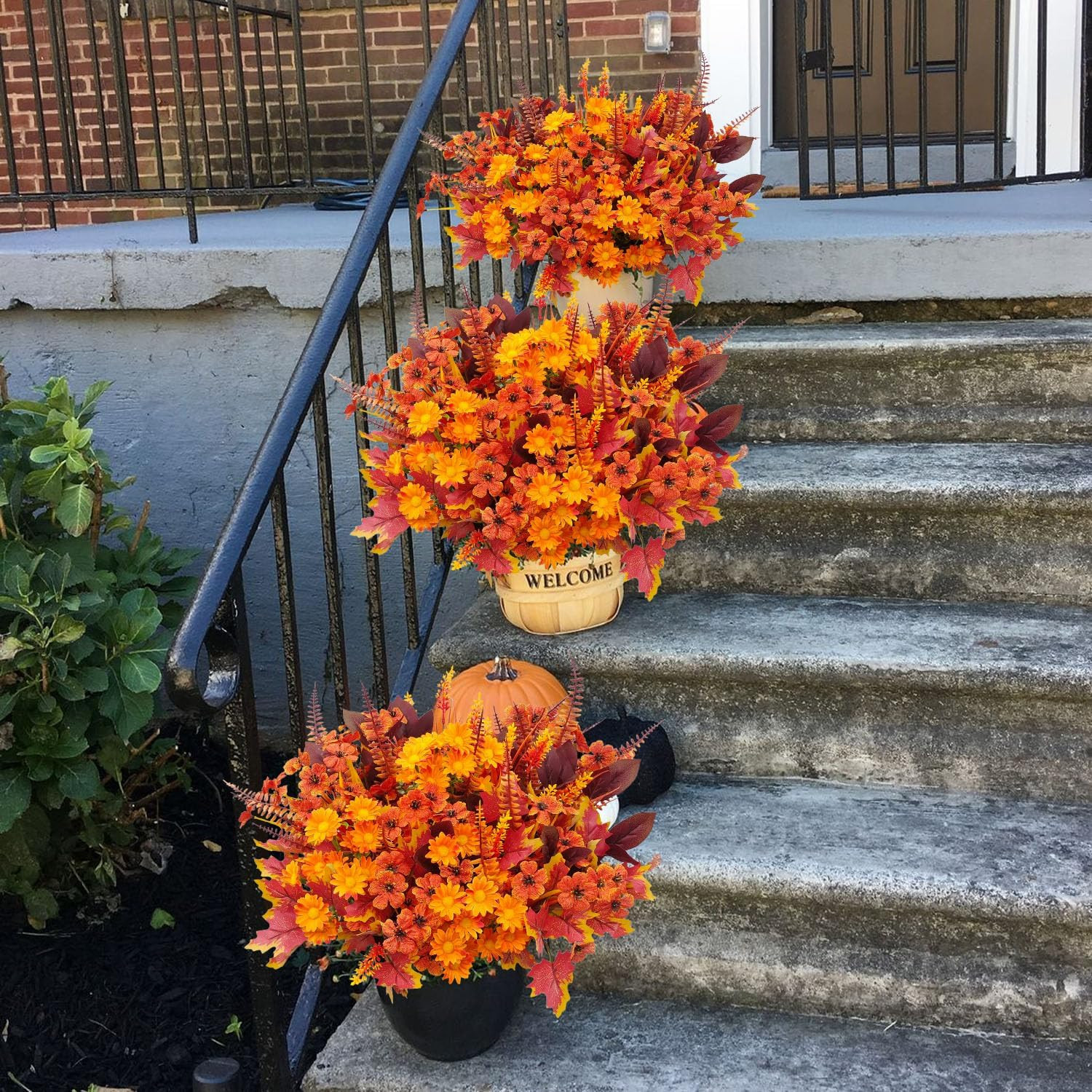 18 Bundles UV Resistant Artificial Fall Flowers for Indoor & Outdoor Decor