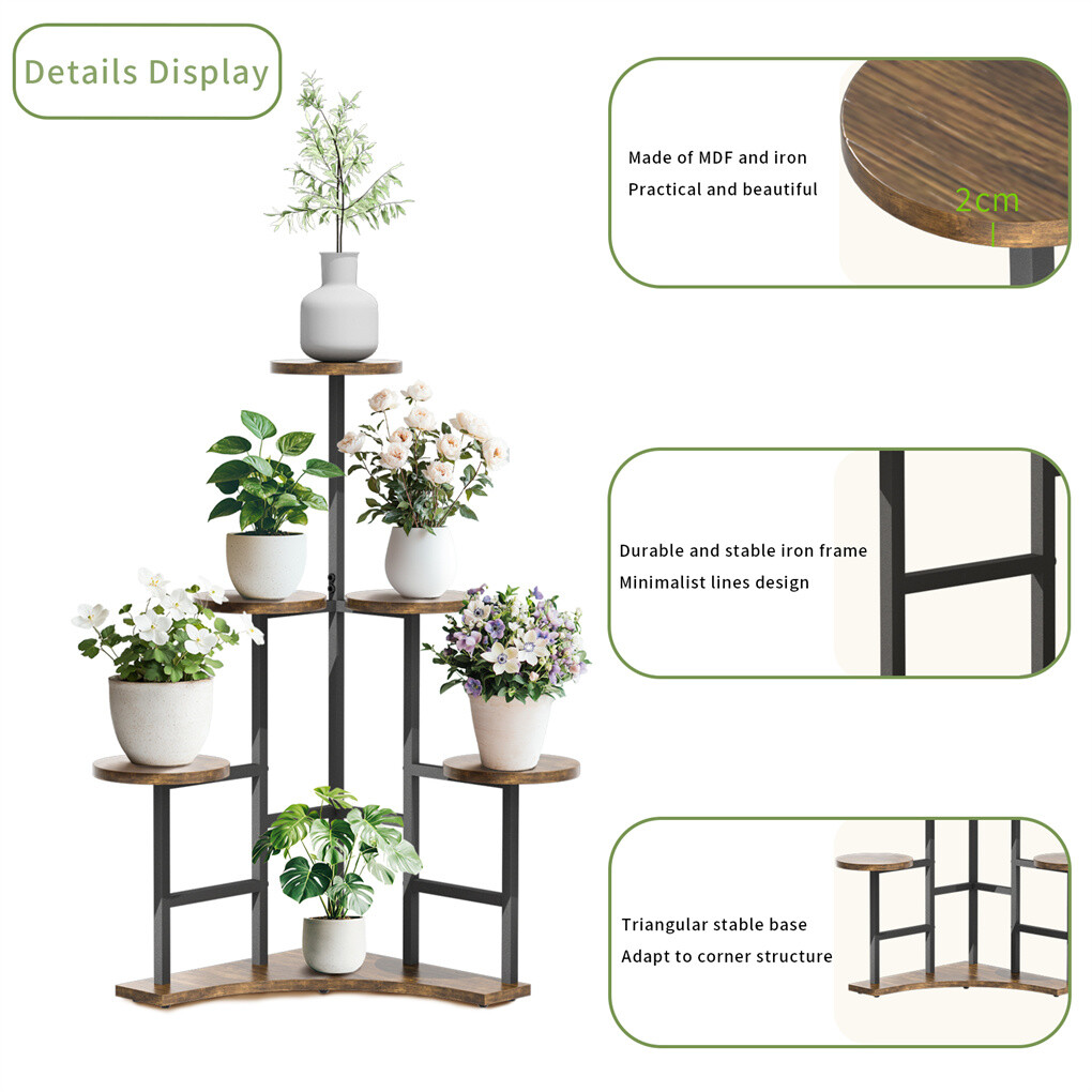 6 Tiers Triangle Corner Plant Stand Flower Pots Holder Rack Indoor Outdoor Patio