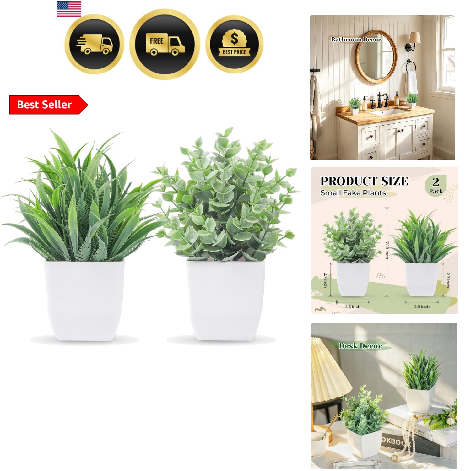 2 Pack Small Fake Plants Mini Artificial Potted Plants Graduation Gifts for T…