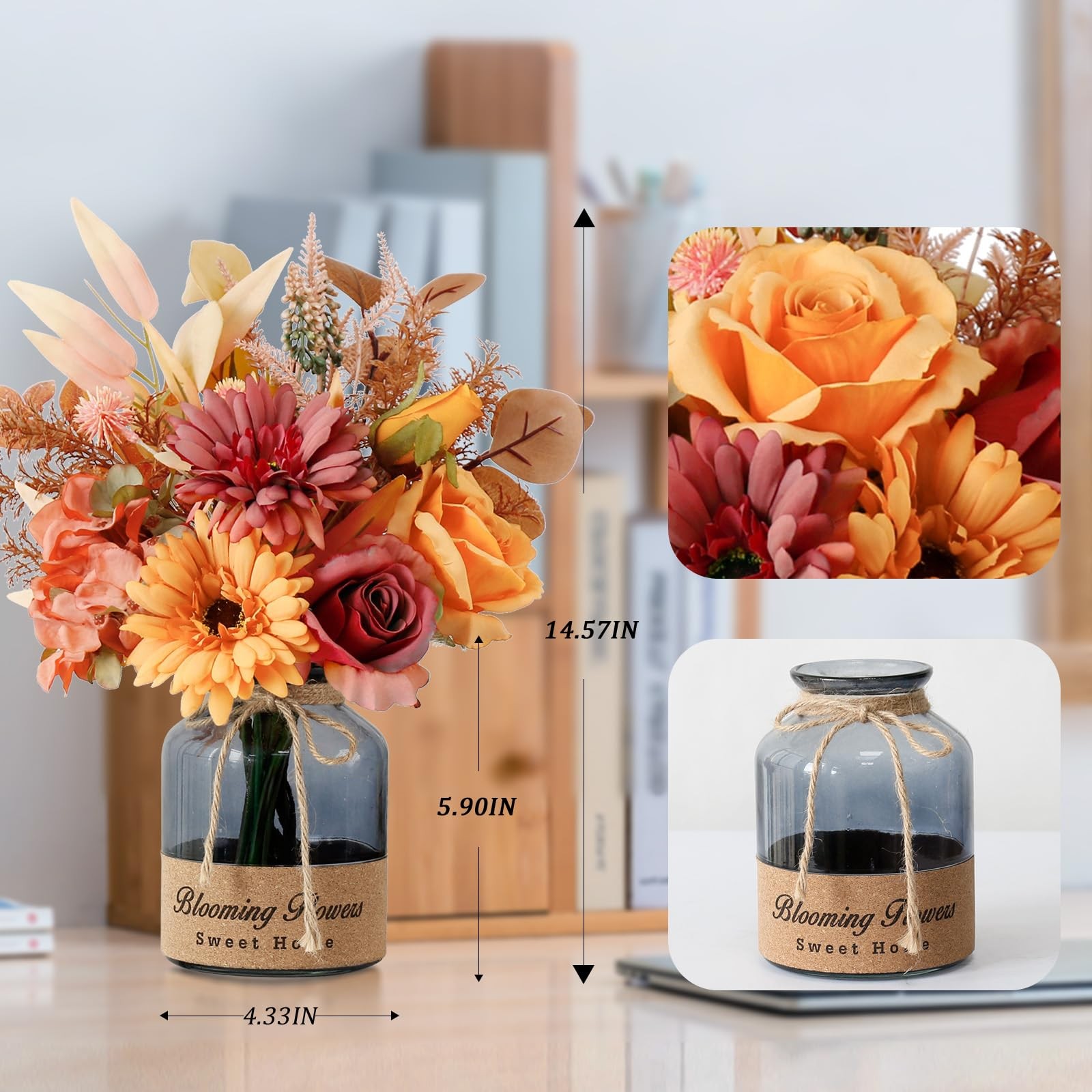 Fake Fall Flowers In Vase Artificial Centerpiece Table Decorations Arrangement