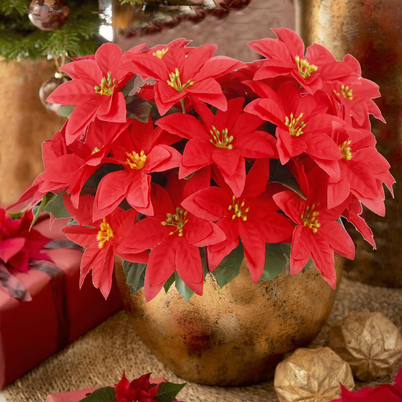 8 PCS CHRISTMAS FLOWERS POINSETTIA ARTIFICIAL CHRISTMAS FLOWERS 7 HEADS SILK POI