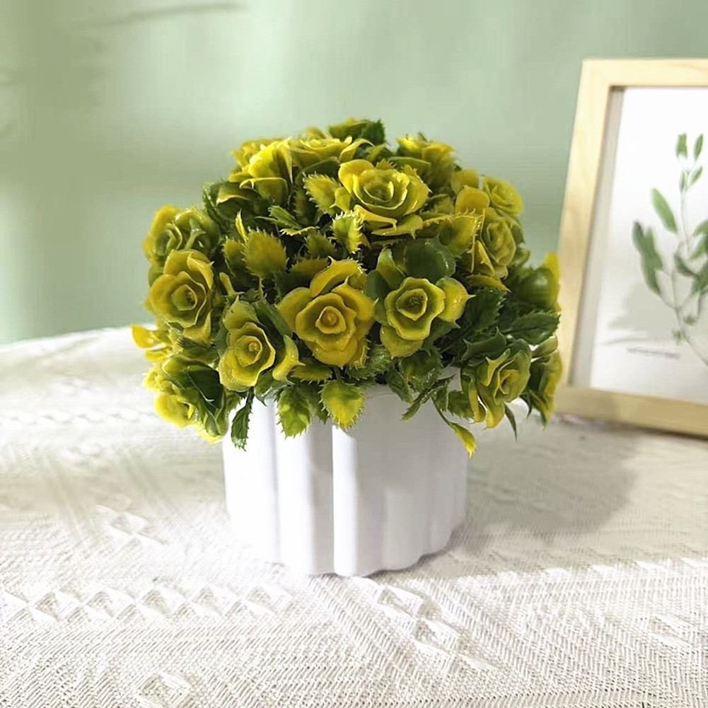 Artificial Bonsai Decor Plastic Rose Blossoms for Tabletop Desk Styling