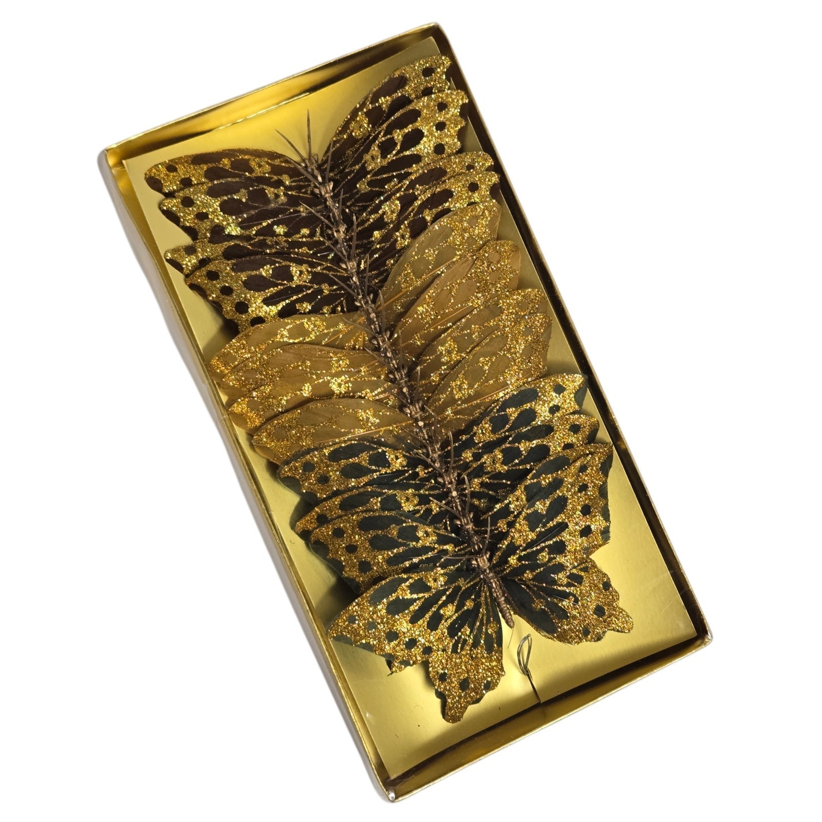 12 PC Dept 56 Gold Glitter Butterfly Butterflies Feather Decor Pick NIP