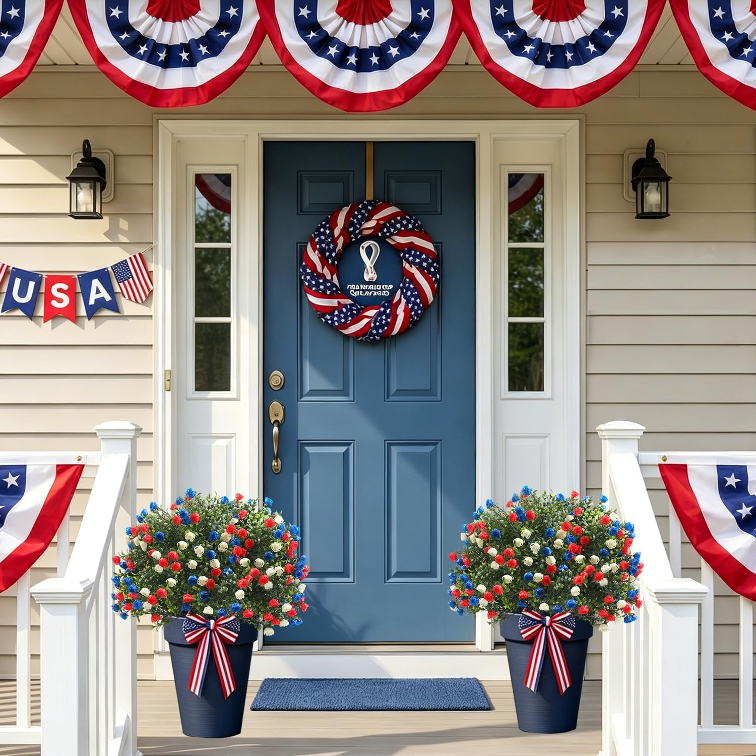 2 Pack 27.5″ UV Resistant Patriotic Ball Trees for 4th of July Decor
