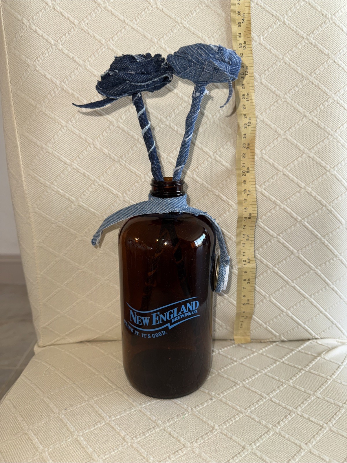 Handmade Denim Roses Flower 2nd Anniversary, Eco, New England Brewing Co Growler