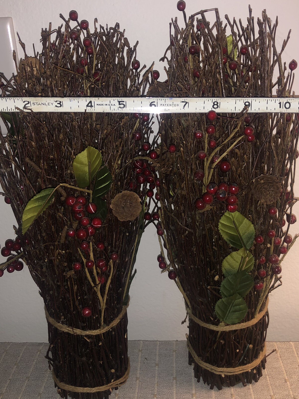 Birch Twigs Red Berries Bundles Free Standing Winter Rustic Primitive Home Decor