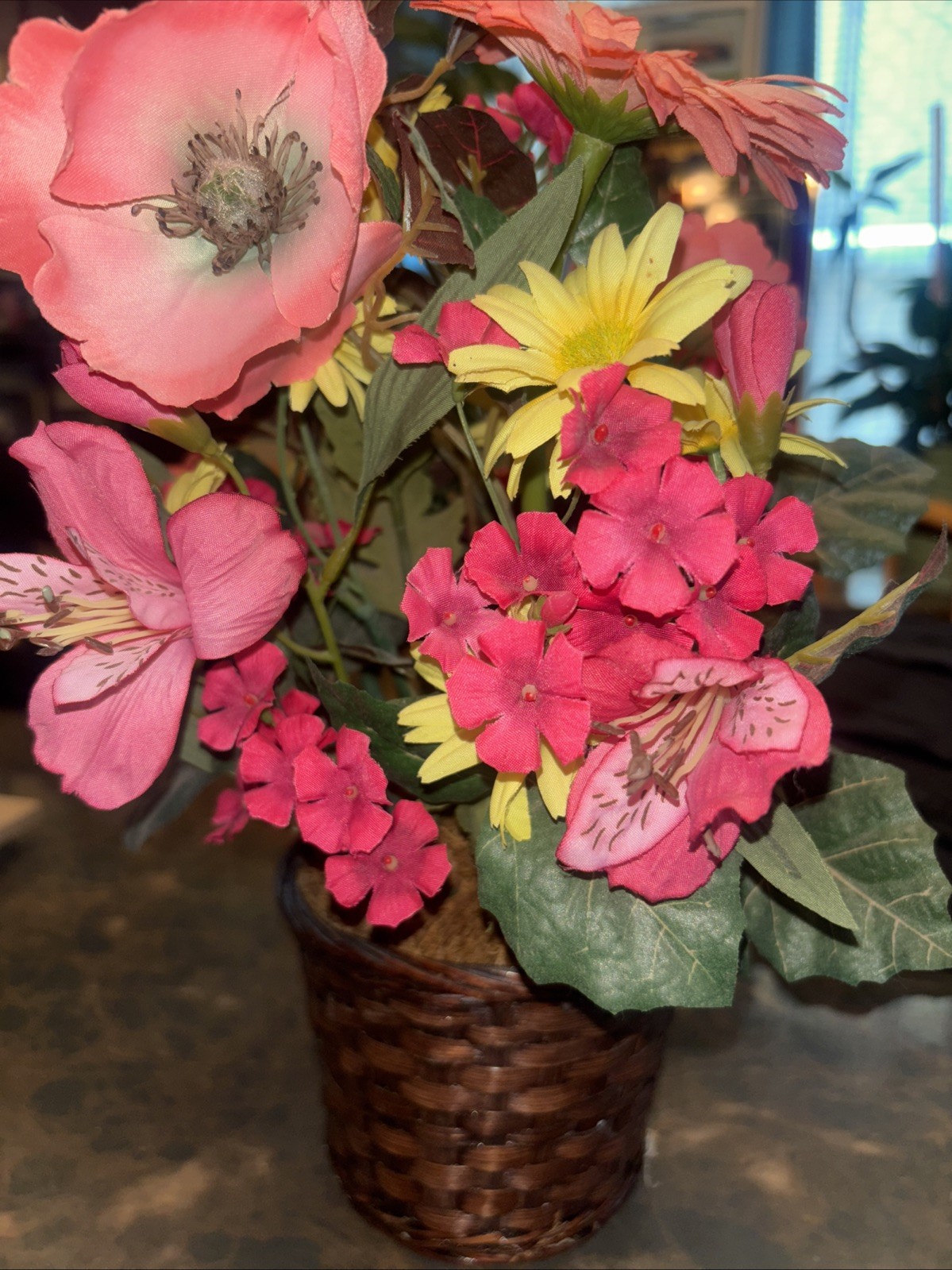 Artificial Floral Arrangement Pot Included (wicker Basket)