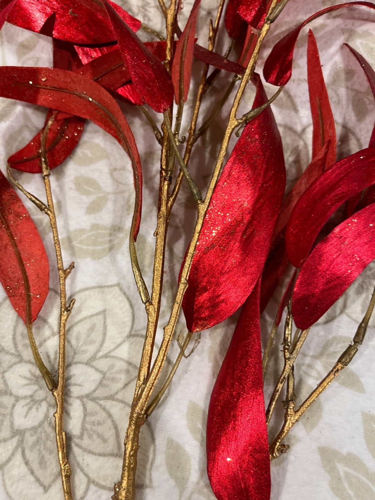 Red Metallic Eucalyptus Leaf Spray Stems – Approximately 32” Faux Flower Stem