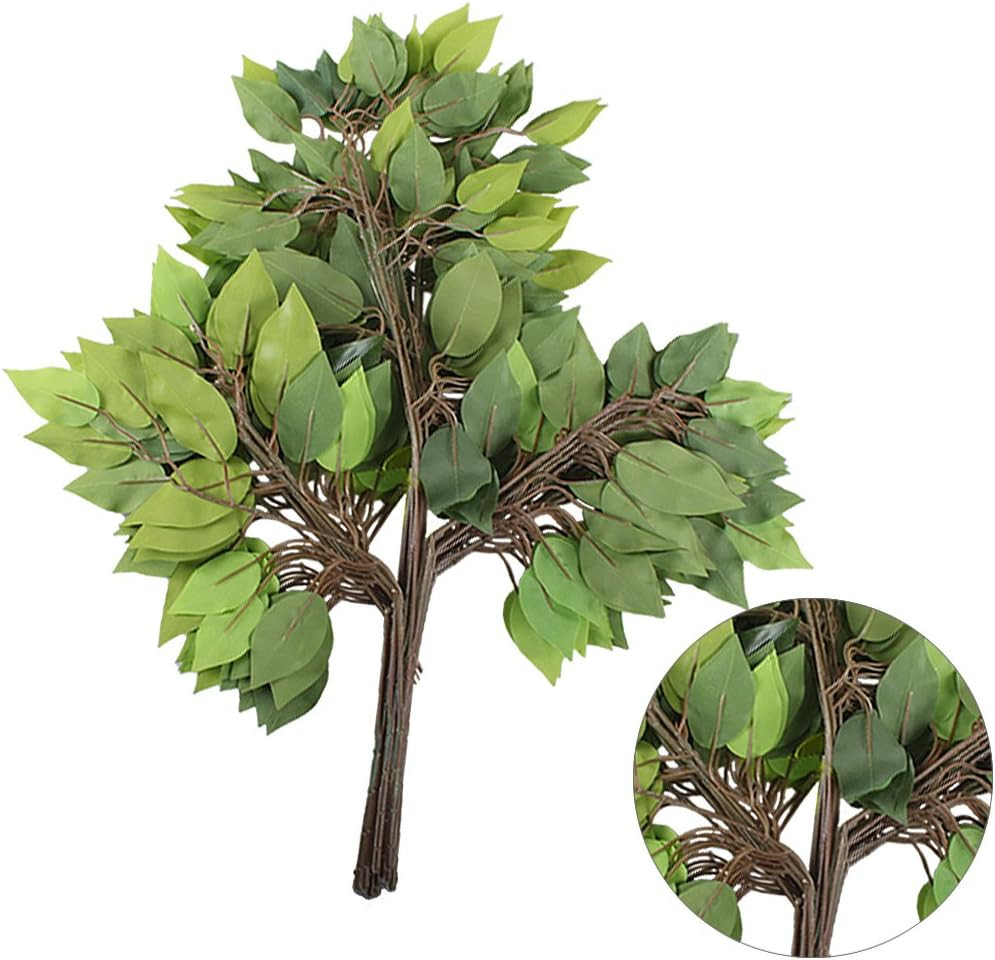 12 Pcs Ficus Tree Leaves Branches Artificial Greenery Stems Spring Silk Green Le