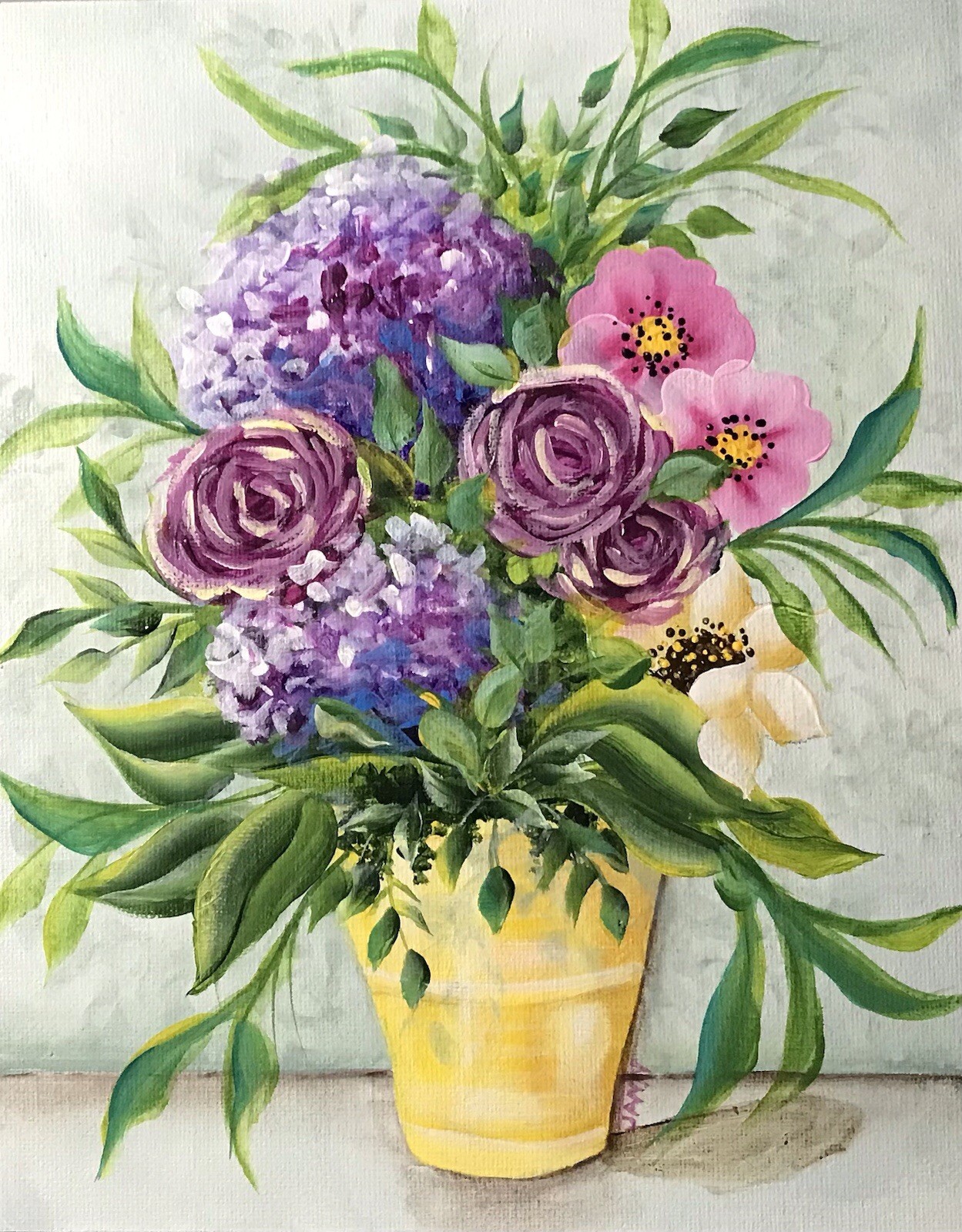 PINK Shabby Chic Mixed FLORAL Acrylic 8×10 Painting~Jann Mendenhall~~🌺🌺🌺