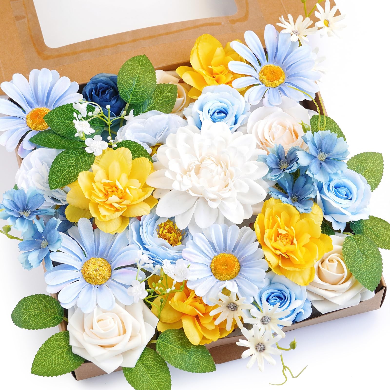 Blue Artificial Flowers Combo Box Fake Wedding Silk Decor Indoor Crafts