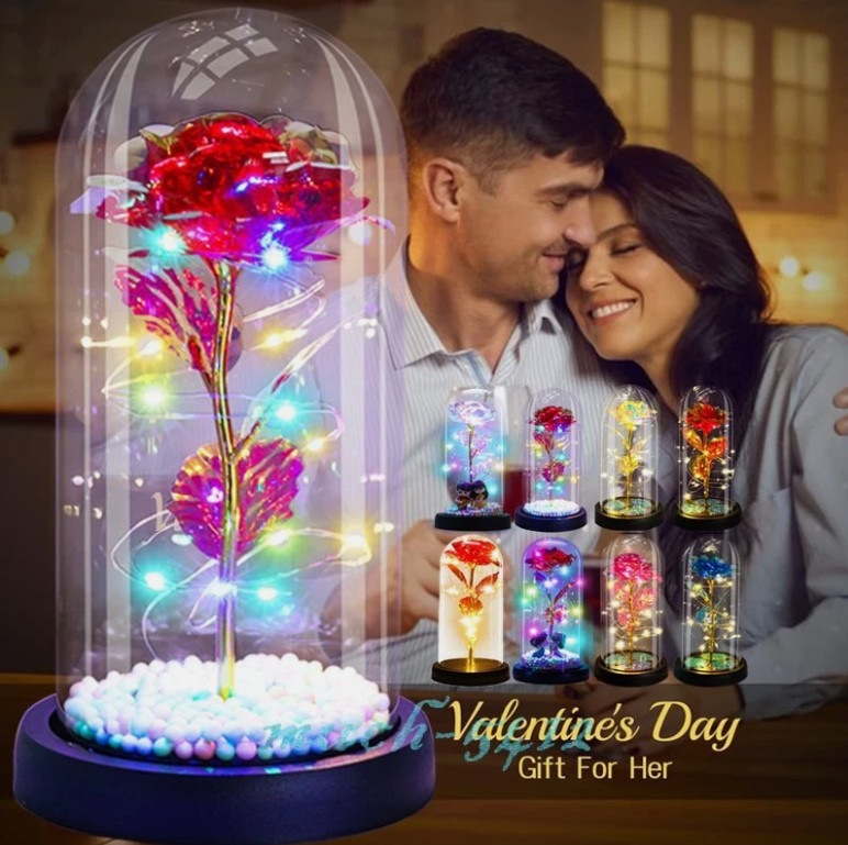 Forever Eternal Galaxy Rose In Glass Dome LED Flower Light Valentine’s Day Gift.