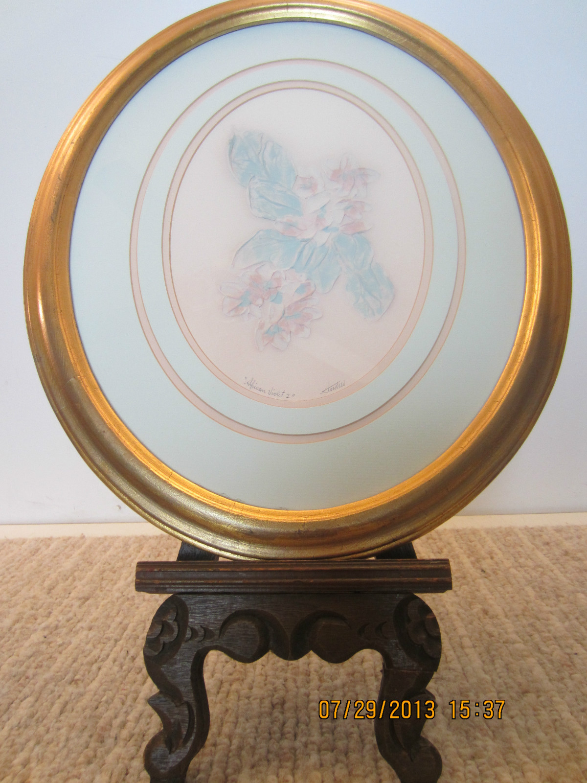 OVAL FRAMED & MATTED FLORAL ACRYLIC PAINTING