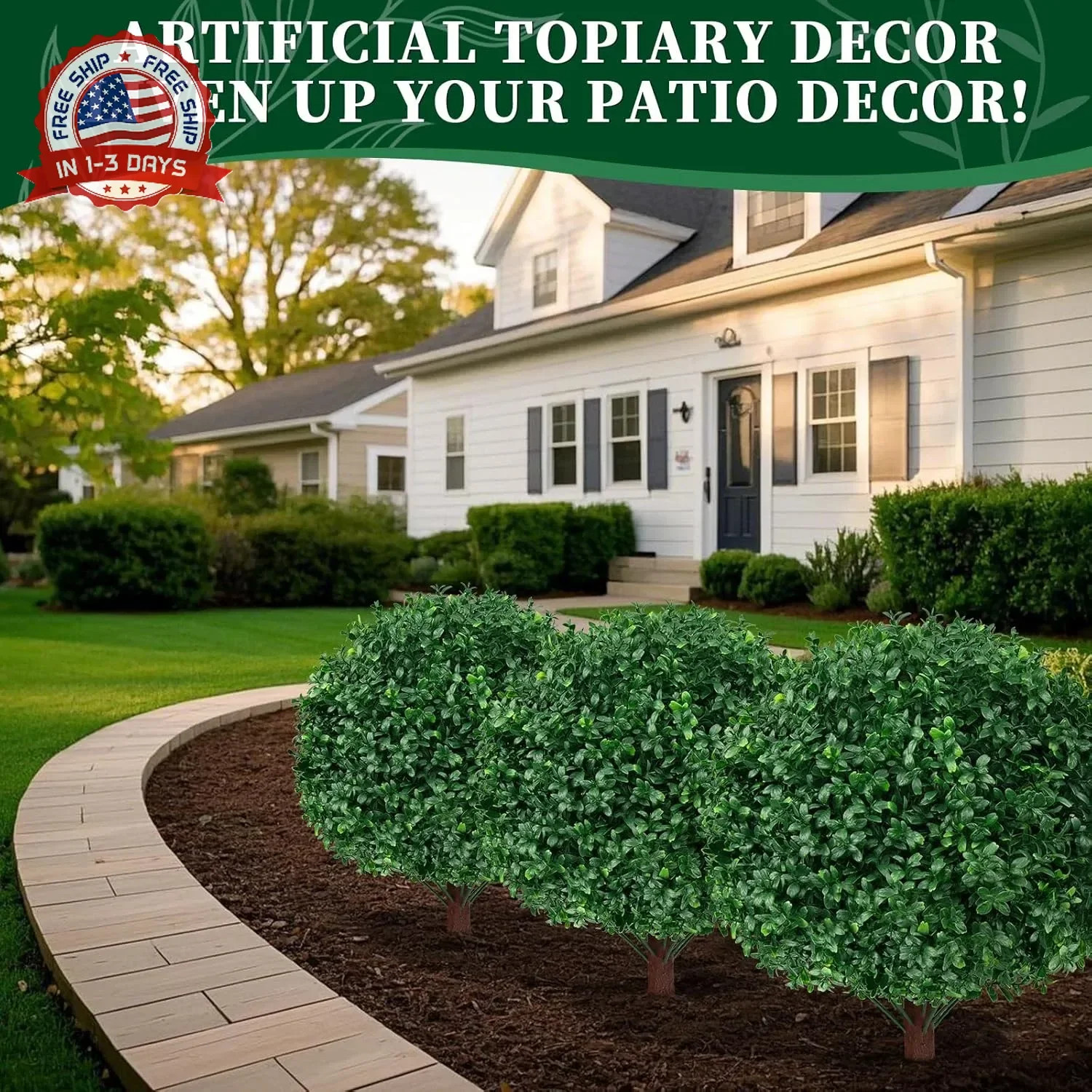 2Pack Artificial Boxwood Topiary Ball Trees, 16” UV Resistant Fake Evergreen Sh