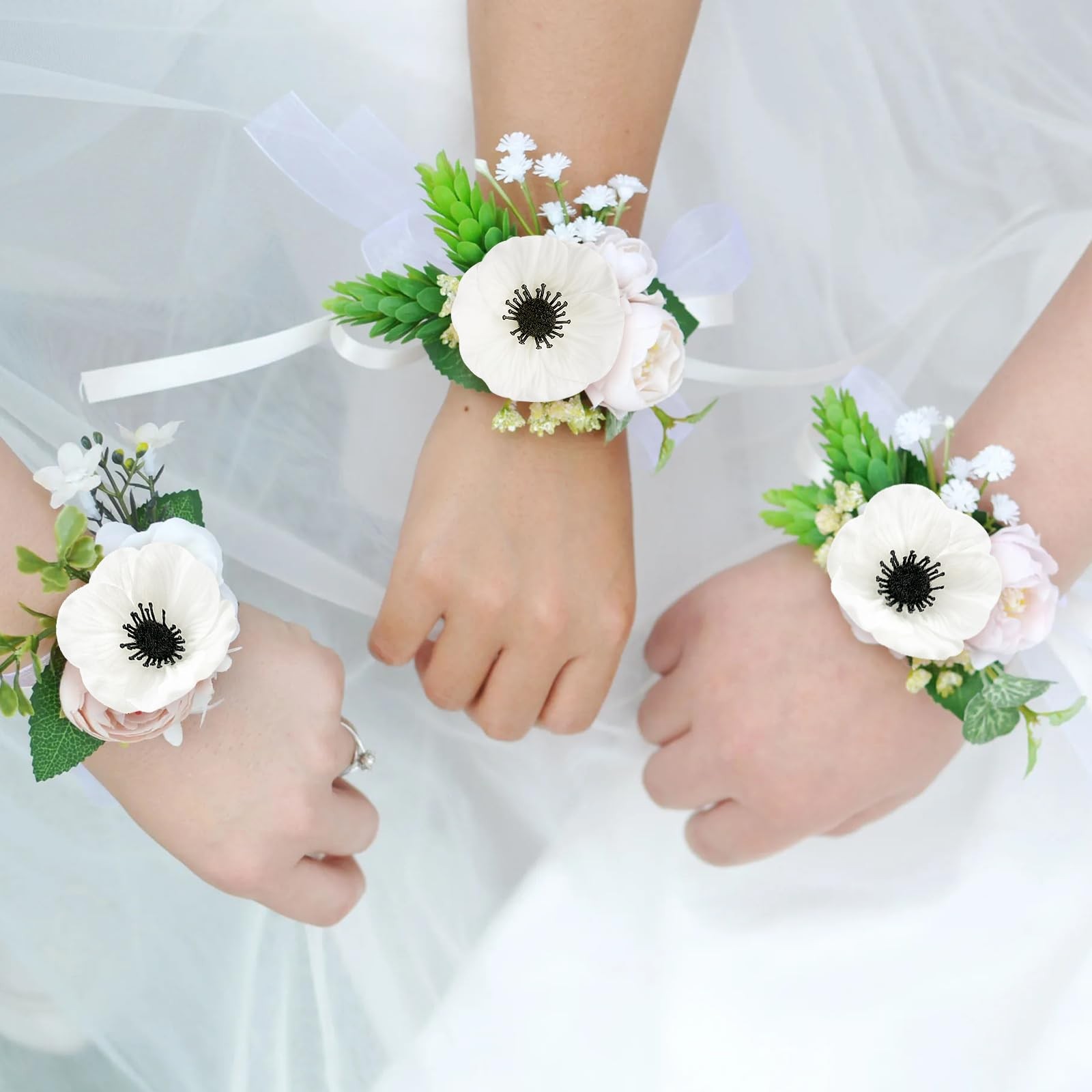 Artificial White Flower, 24 PCS Black and White Flowers, 11 Inch Silk Anemone…