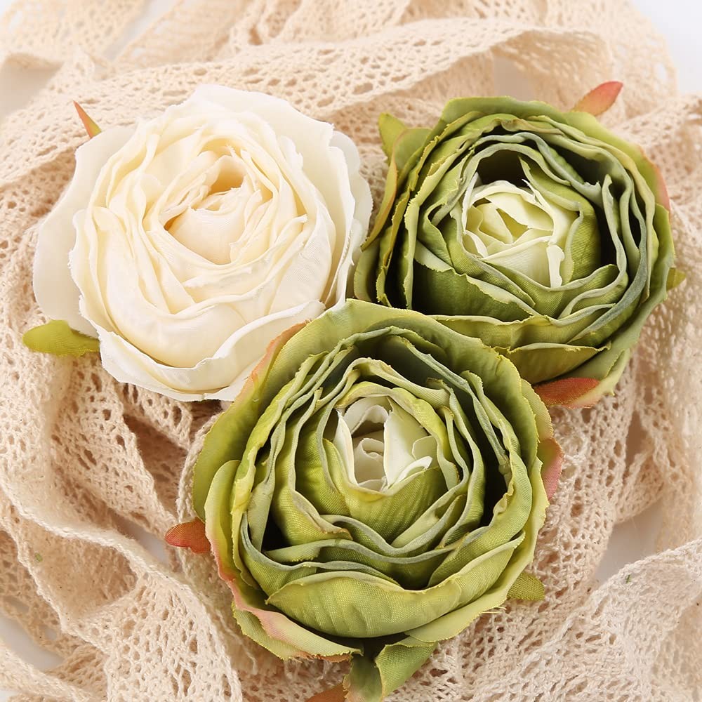White Roses Artificial Flowers Heads Bulk, 25pcs Vintage Dried Flowers Artifi…