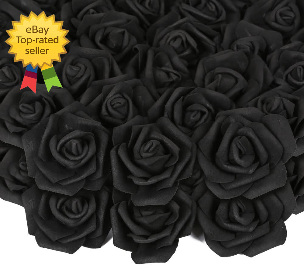 200PCS Black Artificial Foam Rose Flower Heads 3 Inch DIY Wedding Decor Craft Se