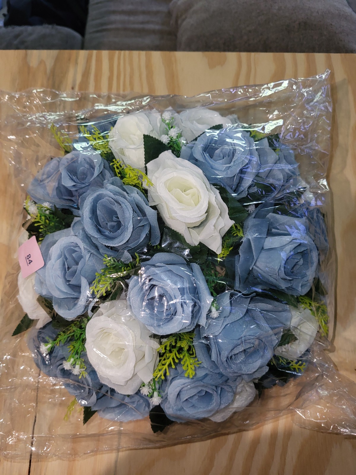 Large Artificial Flower Centerpieces: Dusty Blue & White Fake Roses Wedding Bri
