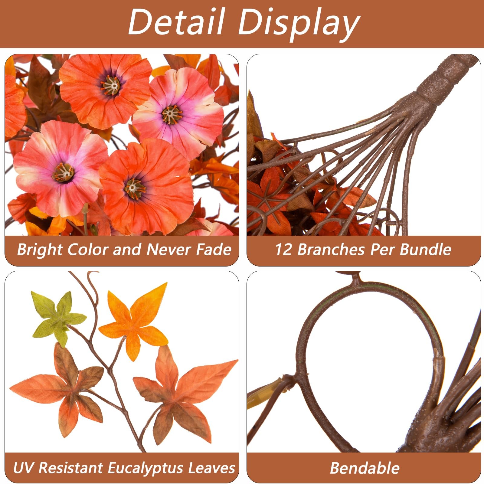 Artificial Fall Flowers for Outdoors Decoration, 2Pcs Fake Morning Glory Hang…
