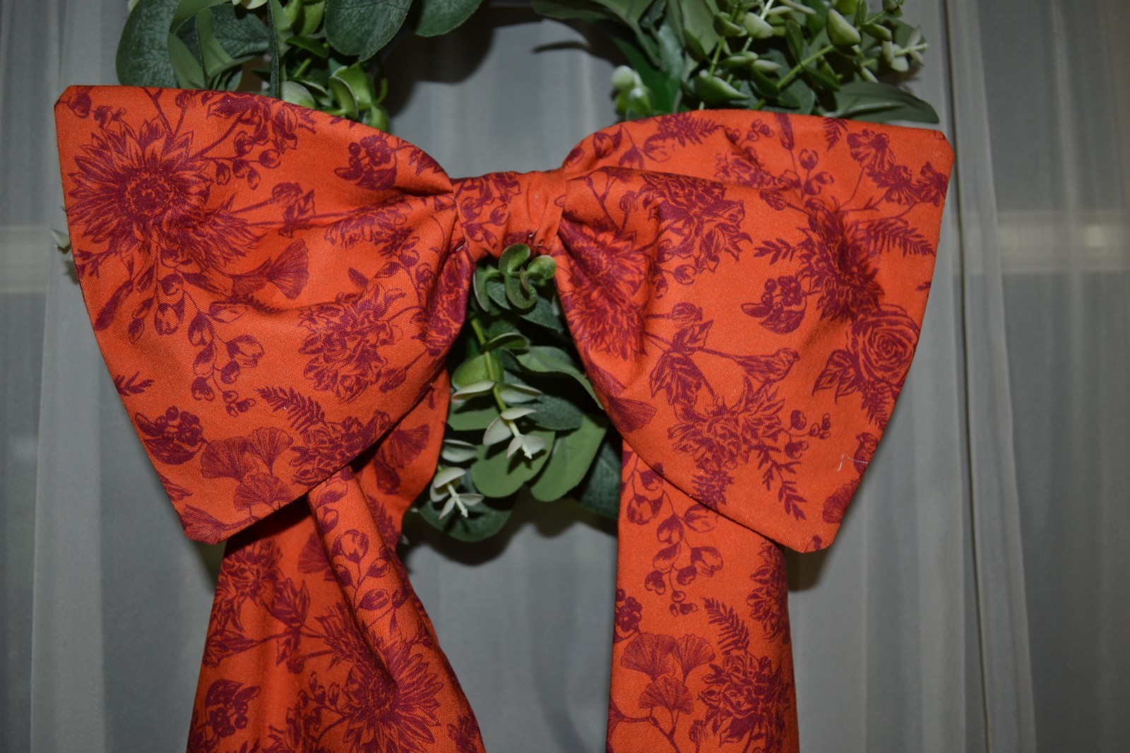 Wreath Sash with Bow Made With A Sunflower Toile Paddern Orange In Color